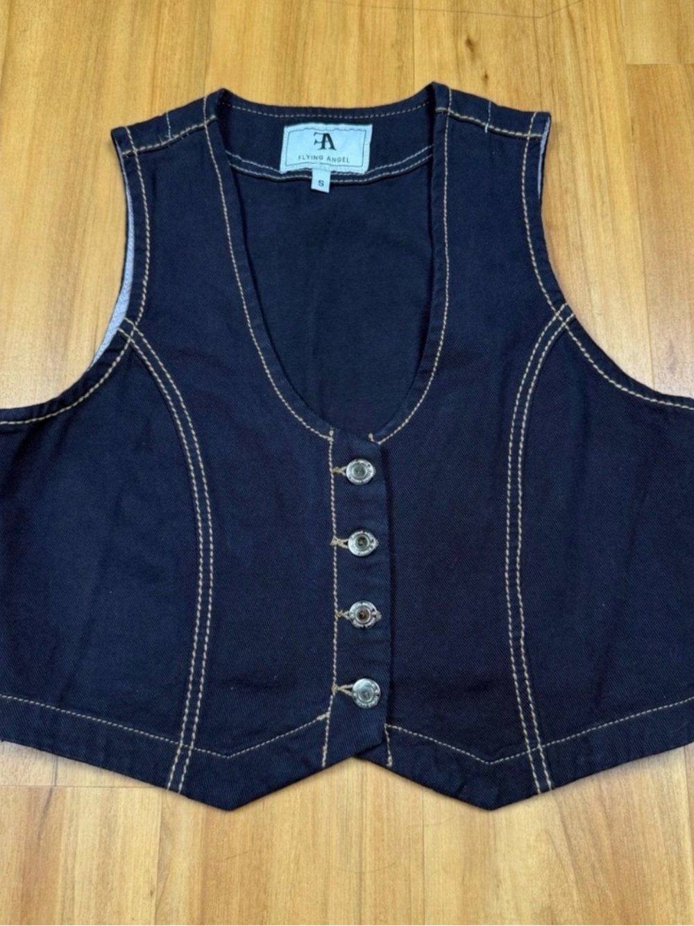 Flying Angel Womens Dark Wash Denim Cropped Vest GOGO-716-R
Small